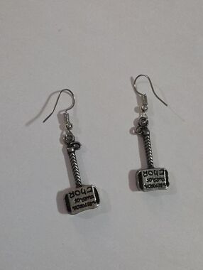 Silver Thor Hammer Dangle Earrings